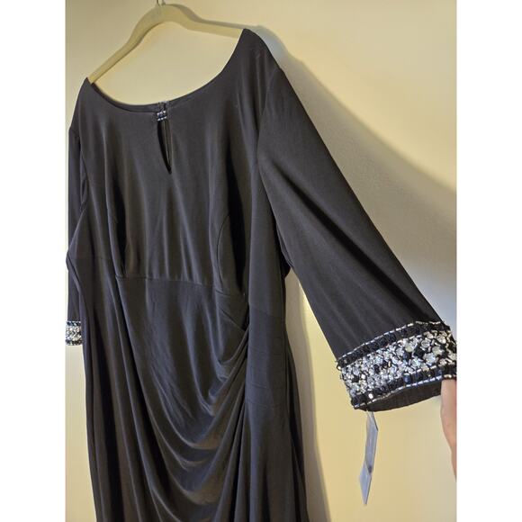 Alex Evenings Embellished Faux Wrap Maxi Gown Black Sz 24 Womens Slit Keyhole - Picture 8 of 12
